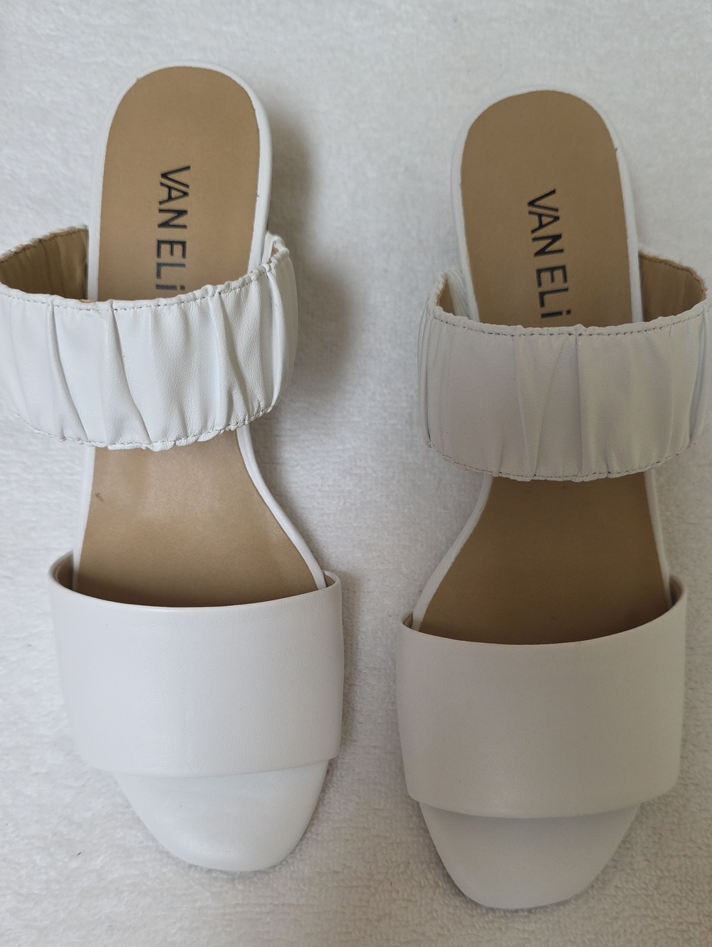 Vaneli Cream Slide Mules with Ruched Upper Strap